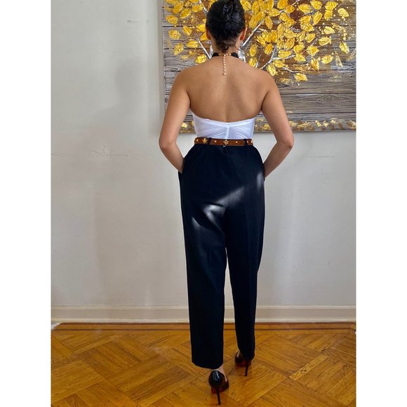 SOLD (VINTAGE) 80's Black Sag Harbor High Rise Tapered Wool Trousers (12) - Picture 2 of 7